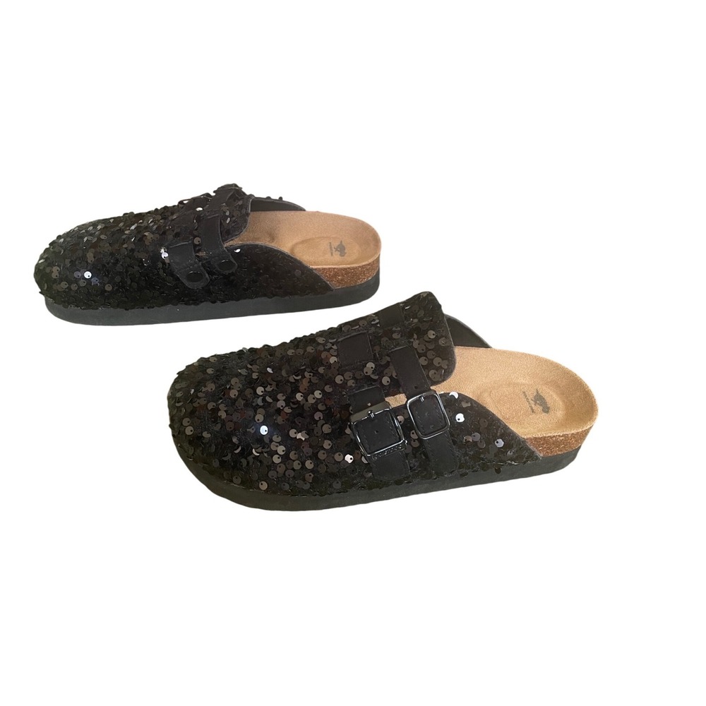Rocket Dog Black Sequin Clogs Mules Buckle Straps Women 9.5 C422/0724